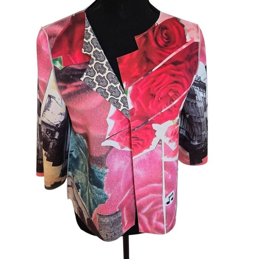 Animapop Womens Laser-Cut Neoprene Patchwork Reversible Jacket Multicolor Medium